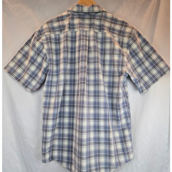 LL Bean Blue Plaid Button Down Short Sleeve Shirt 100% Cotton Mens Medium - Picture 3 of 5